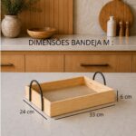 Cesta Bandeja Madeira Pinus 24x33 cm com Alça: ideal para café da manhã, presentes e decoração rústica artesanal. - Imagem 3
