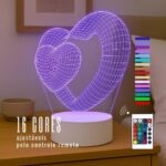 Luminária Corações 3D: presente criativo com luz suave e 16 cores para decorar quarto e emocionar quem você ama. - Imagem 4