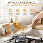 Jogo de Panelas Cerâmica Antiaderente 19 Peças: fundo triplo, indução e limpeza fácil para cozinhar com mais praticidade. - Imagem 4