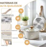Jogo de Panelas Cerâmica Antiaderente 19 Peças: fundo triplo, indução e limpeza fácil para cozinhar com mais praticidade. - Imagem 5