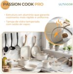 Jogo de Panelas Cerâmica Antiaderente 19 Peças: fundo triplo, indução e limpeza fácil para cozinhar com mais praticidade. - Imagem 8