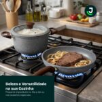 Conjunto de Panelas 5 Peças antiaderente cerâmico, compatível com indução e todos os fogões, com tampas de vidro e alumínio. - Imagem 6