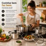 Jogo de Panelas Inox 12 Peças com fundo triplo e indução: mais durabilidade, aquecimento uniforme e praticidade premium para sua cozinha. - Imagem 5