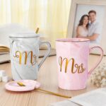 Biching conjunto de canecas Mr & Mrs 400 ml com folha de ouro, presente romântico para casamento, noivado e chá de panela. - Imagem 7