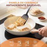 Jogo de Panelas Cerâmica 13 Peças Antiaderente com Fundo Triplo, compatível com indução, gás e elétrico. - Imagem 4