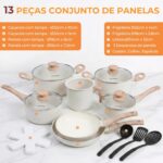 Jogo de Panelas Cerâmica 13 Peças Antiaderente com Fundo Triplo, compatível com indução, gás e elétrico. - Imagem 6