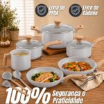Jogo de Panelas Nivera 6 Peças Cinza com 4 Utensílios, antiaderente, fundo de indução e tampas de vidro. - Imagem 6