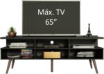 Rack para TV Madesa Londres 65” preto: design moderno, 3 portas, nichos e pés retrô em madeira maciça. - Imagem 5