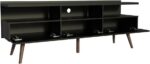 Rack para TV Madesa Londres 65” preto: design moderno, 3 portas, nichos e pés retrô em madeira maciça. - Imagem 6