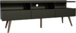 Rack para TV Madesa Londres 65” preto: design moderno, 3 portas, nichos e pés retrô em madeira maciça. - Imagem 7
