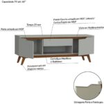 Rack para TV até 55 polegadas com gaveta, portas e passa fios: design retrô Tóquio Olivar Off White. - Imagem 3