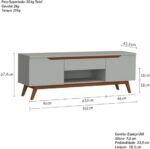 Rack para TV até 55 polegadas com gaveta, portas e passa fios: design retrô Tóquio Olivar Off White. - Imagem 4