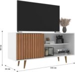 Rack San Diego para TV até 55”, moderno e funcional, com porta ripada e design branco/freijó ideal para sua sala. - Imagem 3