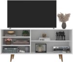 Rack San Diego para TV até 55”, moderno e funcional, com porta ripada e design branco/freijó ideal para sua sala. - Imagem 4