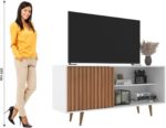 Rack San Diego para TV até 55”, moderno e funcional, com porta ripada e design branco/freijó ideal para sua sala. - Imagem 5
