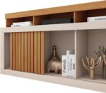Rack para TV Valença Freijó/Off White: elegância, frisos decorativos e espaço ideal para eletrônicos e decoração. - Imagem 4