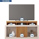 Rack para TV Valença Freijó/Off White: elegância, frisos decorativos e espaço ideal para eletrônicos e decoração. - Imagem 6
