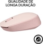 Mouse sem fio Logitech M170 rosa com conexão USB, design ambidestro e pilha inclusa para uso prático e confortável. - Imagem 5