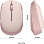 Mouse sem fio Logitech M170 rosa com conexão USB, design ambidestro e pilha inclusa para uso prático e confortável. - Imagem 8