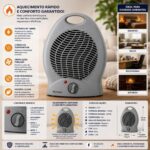 Aquecedor Elétrico Portátil 1000W 127V: aquecimento rápido, silencioso e compacto para quarto, escritório e banheiro. - Imagem 5