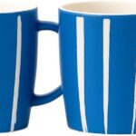 2 Canecas de Cerâmica Listras 330ml Premium Decorada Azul: elegância e praticidade para café, chá e presentes.