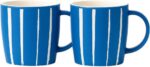 2 Canecas de Cerâmica Listras 330ml Premium Decorada Azul: elegância e praticidade para café, chá e presentes.