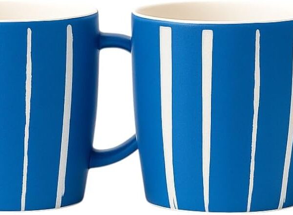 2 Canecas de Cerâmica Listras 330ml Premium Decorada Azul: elegância e praticidade para café, chá e presentes.