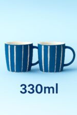 2 Canecas de Cerâmica Listras 330ml Premium Decorada Azul: elegância e praticidade para café, chá e presentes. - Imagem 2