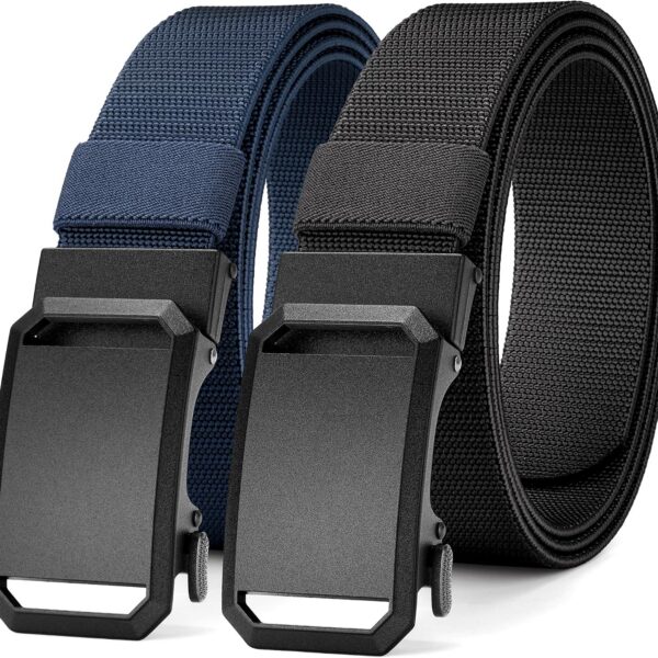 2 cintos masculinos MILORDE de nylon com catraca ajustável para jeans e negócios, conforto e ajuste perfeito
