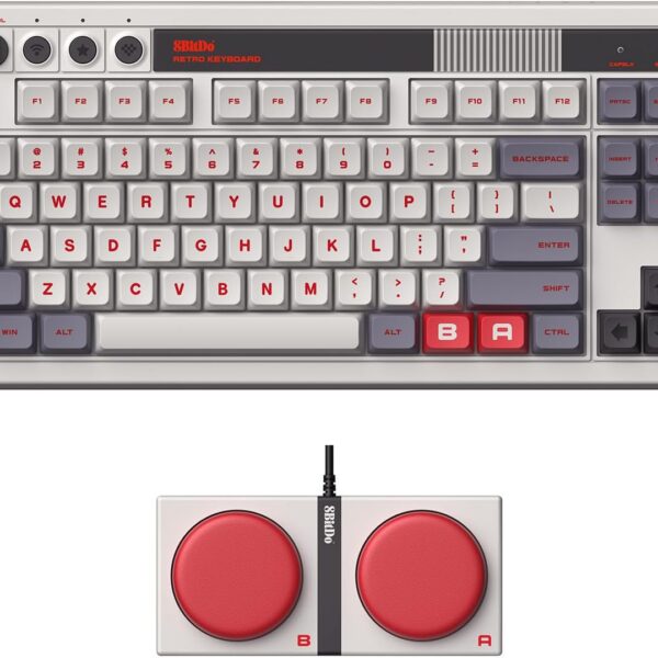 8Bitdo Retro Mechanical Keyboard, Bluetooth/2.4G/USB-C Hot Swappable Gaming Keyboard with 87 Keys, Dual Super Programmable Buttons for Windows and Android - N EditionQ
