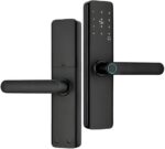 ANJGG Fechadura Digital Biométrica: segurança inteligente com senha, NFC e design slim preto para sua porta principal