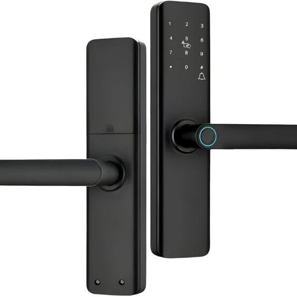ANJGG Fechadura Digital Biométrica: segurança inteligente com senha, NFC e design slim preto para sua porta principal