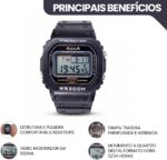 AQUA Relógio Digital Masculino Preto: resistente à água 200M, com alarme, cronômetro e luz eletroluminescente.