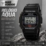 AQUA Relógio Digital Masculino Preto: resistente à água 200M, com alarme, cronômetro e luz eletroluminescente. - Imagem 2