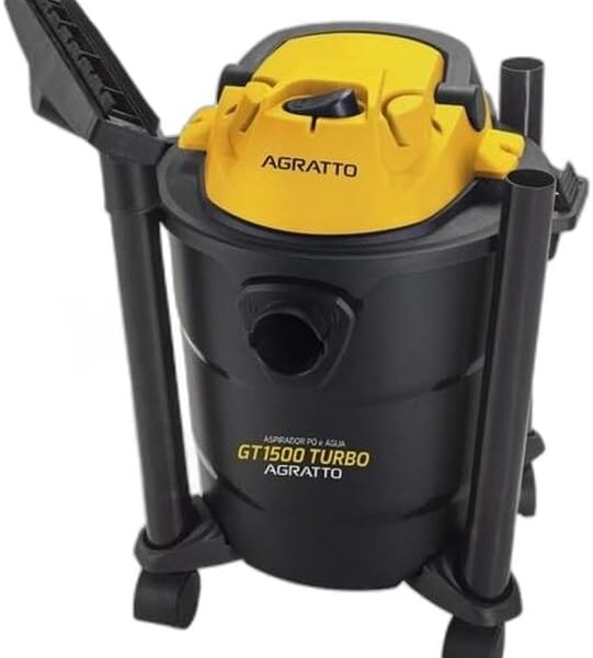 Agratto Aspirador de pó e água GT1500 Turbo 11L 1400W: alta sucção, função soprador e bocal multiuso para limpeza prática.