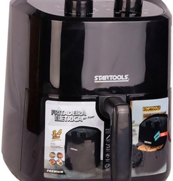 Air Fryer 3,4L 1200W: fritura sem óleo, com timer, termostato e desligamento automático.