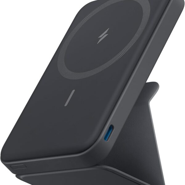 Anker 622 Power Bank Compatível com MagSafe, Carregador Portátil por Indução Magnético Dobrável com Suporte e Porta USB-C, para iPhone 17/16/15/14/13/12, MagGo 5.000mAh, Preto