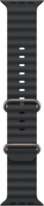Apple Watch Ocean Band 49 mm preta: ajuste perfeito em elastômero para conforto e segurança, até sobre roupas de mergulho.
