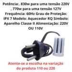 Aquecedor Elétrico de Líquidos Ebulidor Aquecedor De Água Rabo Quente RQ, 770W/830W, 80cm de Cabo, IPX7, Bivolt 110V/220V (220, Volts) - Imagem 2