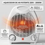 Aquecedor de Ar Eletrico Portatil de Ambiente Estufa 220V 2000W com Termostato Ajustável e 3 Modos de Operação Ventilador Baixo e Alto para Inverno - Imagem 2