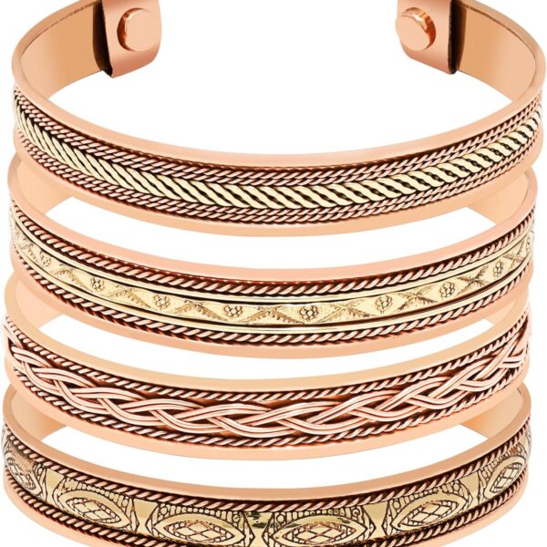 Art Of Creation Conjunto de 3 pulseiras de cobre puro ajustável: estilo unissex, confortável e feito à mão para uso diário.