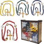 Artcruz Rosário em 4 Terços Coloridos com Mistérios: praticidade, beleza e fé em uma caixa personalizada em MDF amadeirado.