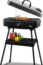 Artestia Grelhador Elétrico 1800W sem Fumaça: portátil, com tampa e controle de temperatura, ideal para uso interno e externo.
