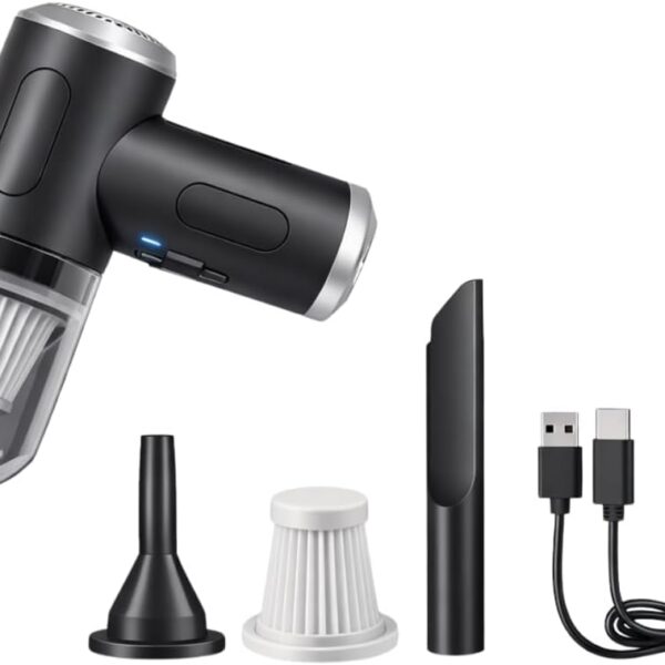 Aspirador Portátil Sem Fio para Carro e Casa – Mini Aspirador Automotivo Recarregável USB com Forte Sucção, de Mão Compacto com Bicos para Cantos, Teclado e Estofados
