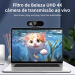 BEMMY Webcam 4K UHD com Foco Automático, Câmera USB Ultra HD para Computadores de Mesa e Laptops com Capa de Privacidade e Tripé (4K UHD) - Imagem 2