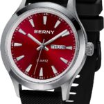 BERNY relógio masculino em aço inoxidável com quartzo, resistente à água e função dia e data para uso esportivo e elegante