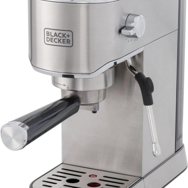 BLACK+DECKER CEA1200G: cafeteira expresso com jarra inox, 2 cafés simultâneos e preparo com pó ou cápsulas.
