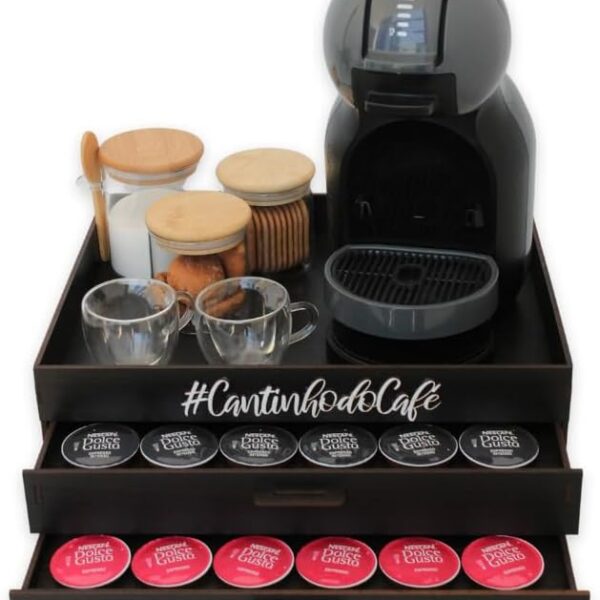 BOXFAN Porta Cápsulas 2 Gavetas em MDF: organiza 48 cápsulas e valoriza seu cantinho do café com elegância.