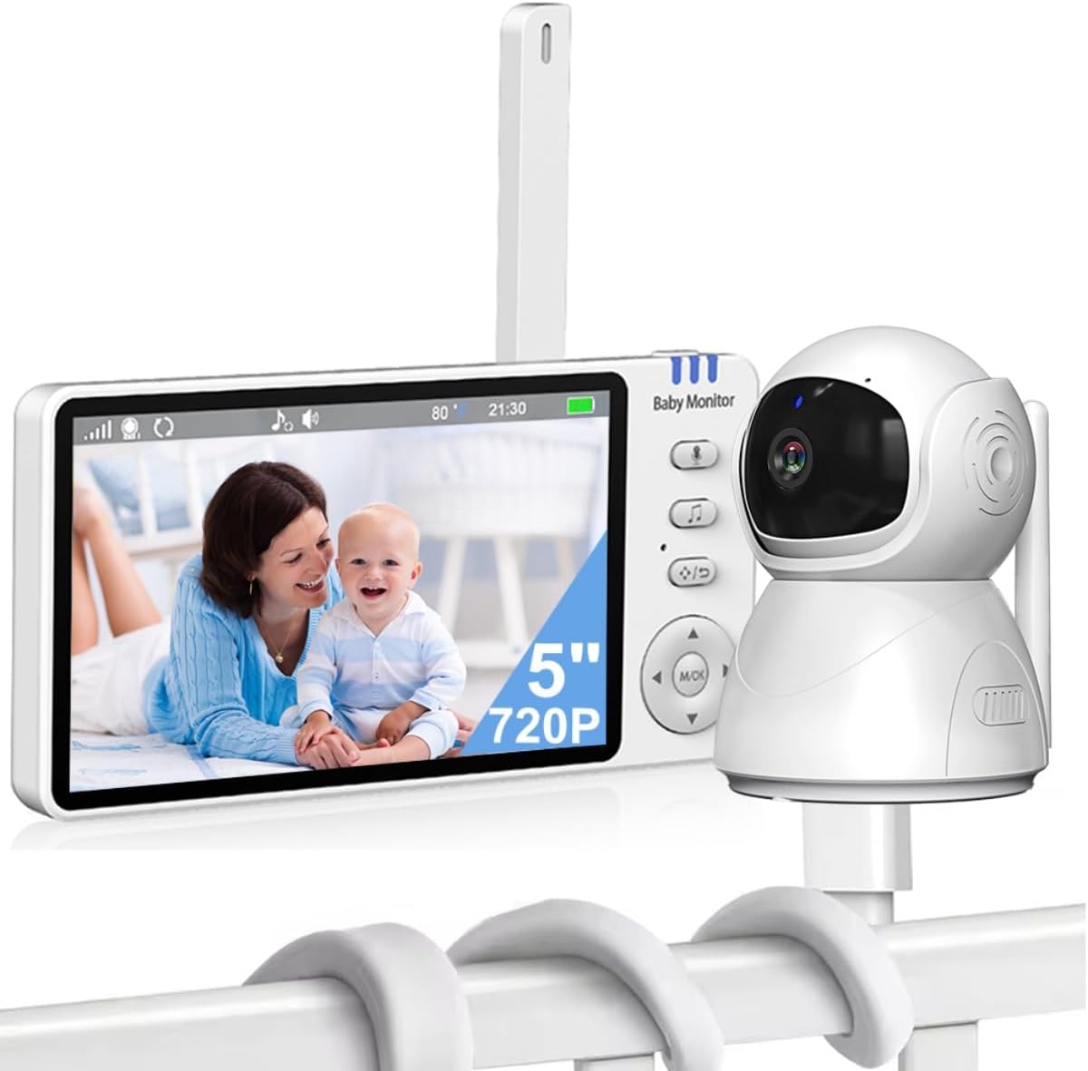 Babá Eletrônica 5.0 HD 720P com visão noturna, áudio bidirecional, Babá Eletrônica 5.0 HD 720P com visão noturna, áudio bidirecional, monitoramento de temperatura e 4X zoom, sem Wi-Fi