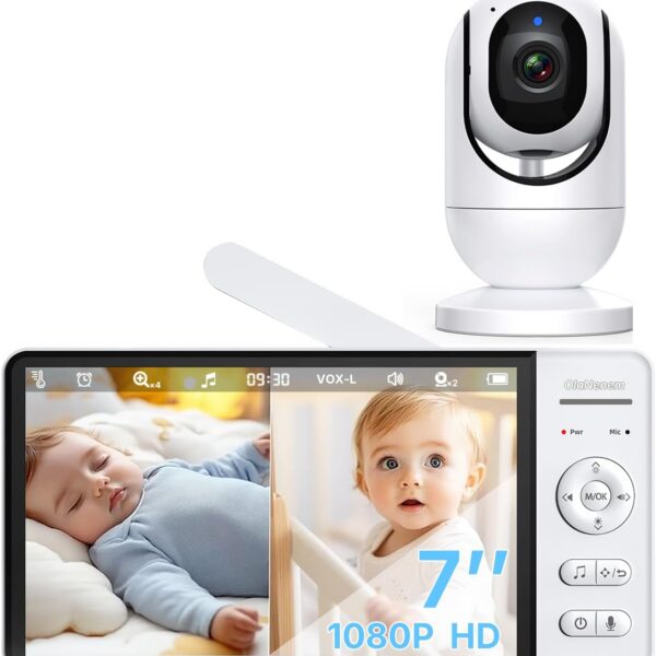 Babá Eletrônica OLANENEM com tela IPS 7", visão noturna e alcance de 300m para monitorar seu bebê com segurança e privacidade